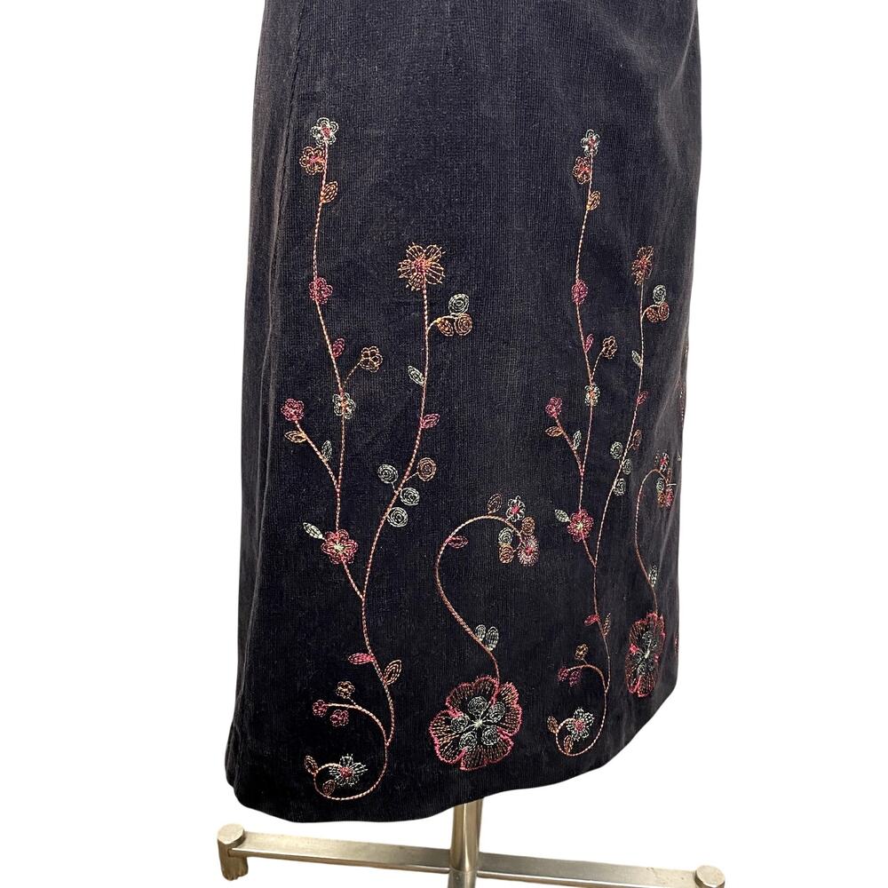 Ecologie Corduroy Embroidered Midi Skirt Cottagecore Coquette Whimsigoth Sz 6 - Picture 2 of 12